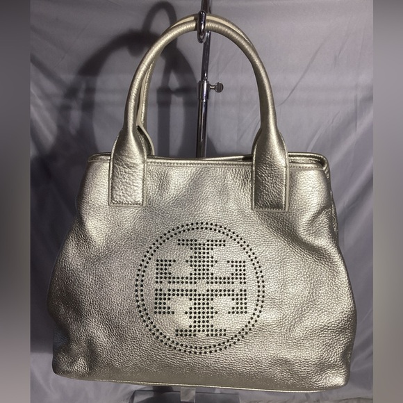 SOLD……..Tory Burch Signature Metallic Gold Thick Leather Satchel Tote Bag - Picture 2 of 11
